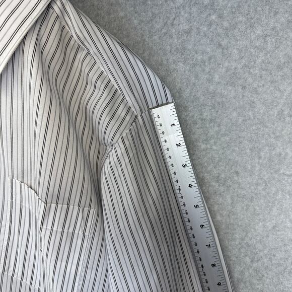 Gianni Bellini Shirt Mens Size 16 White Black Striped Polyester Blend Button Up - Picture 12 of 13